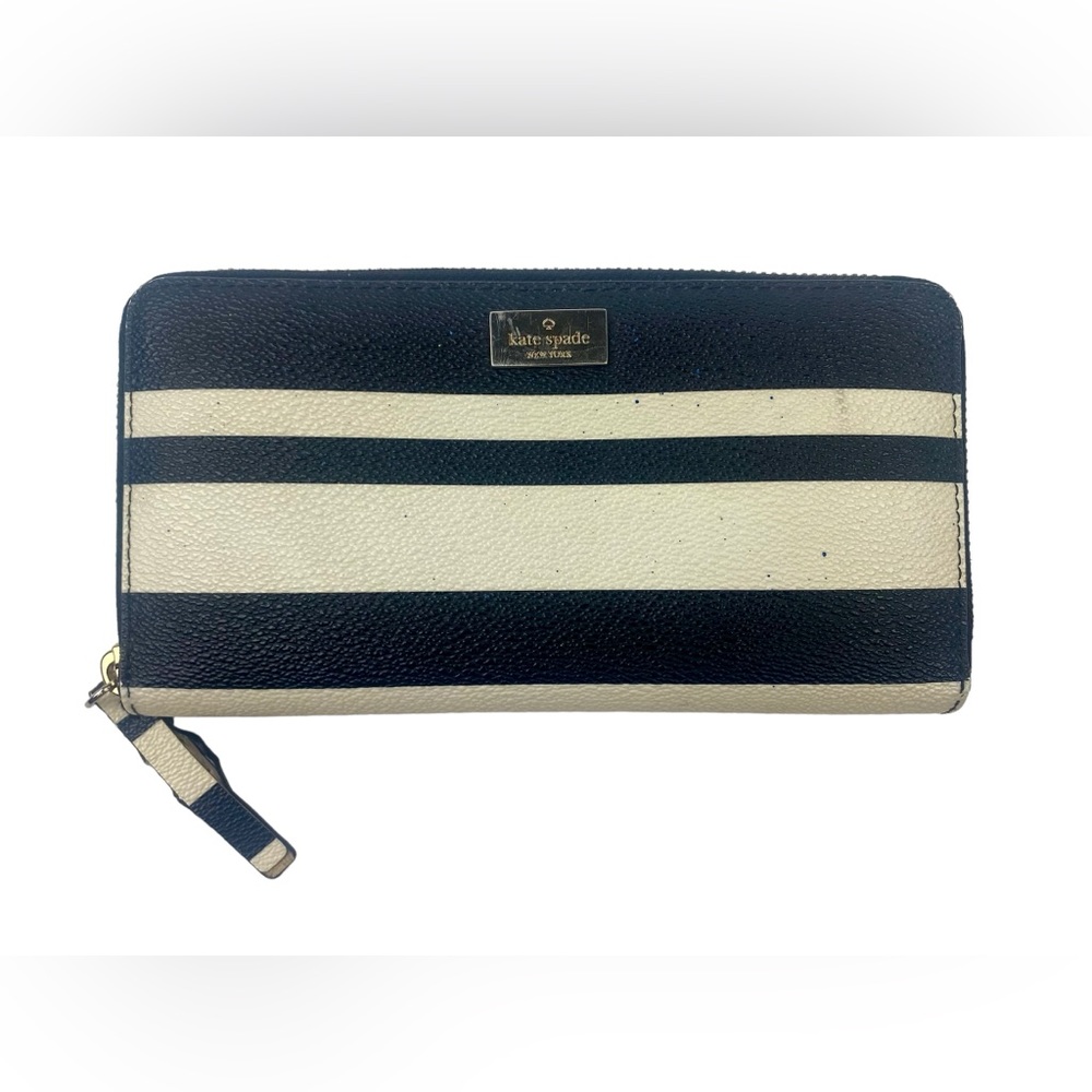 Kate Spade Shore Street Leather Black And Off White Striped Clutch Wallet - Picture 5 of 16